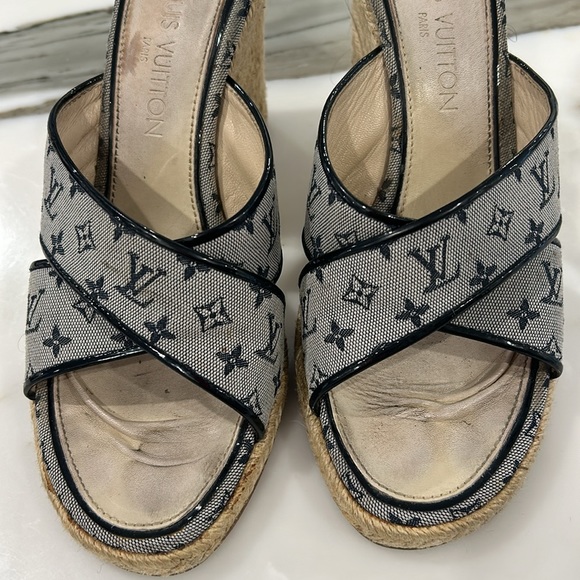 Louis Vuitton Navy Logo Canvas Espadrille Wedged Sandals- 39 - Picture 3 of 11